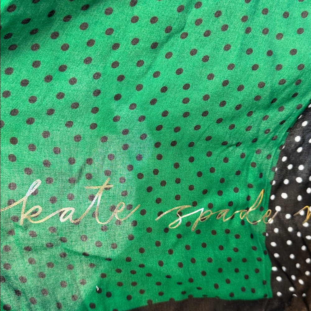 Kate Spade Polka Dot Scarf Green Black Viscose NWT 75x24 - Picture 4 of 4